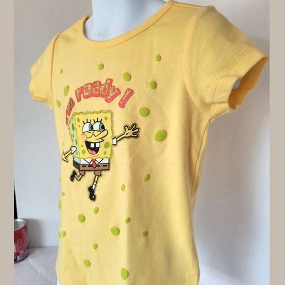 SpongeBob Girls T-Shirt Size XS Yellow “I’m Ready!” Short Sleeve Tee Nickelodeon - Picture 5 of 7